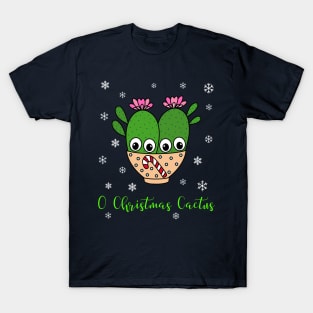 O Christmas Cactus - Cacti Couple In Christmas Candy Cane Bowl T-Shirt